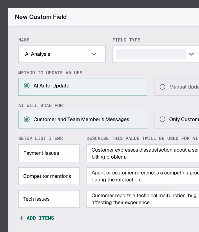 AI custom fields and CHAT tagging